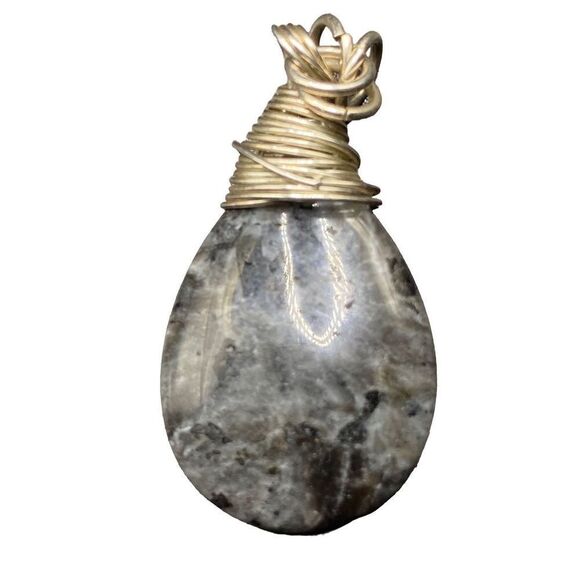 Snowy Night - Gray and Black Dendritic Opal Pendant Charm- MSmooth Tear Drop Bri - Picture 1 of 7